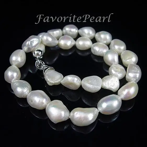 

Favorite Pearl Necklace 11-13mmx14-17mm White Genuine Freshwater Baroque Pearl Necklace Wedding Birthday Fine Jewelry Women Gift