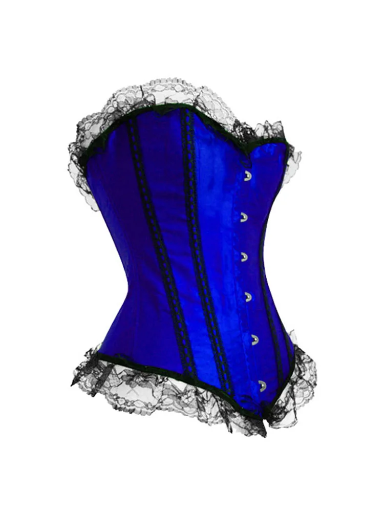 036 Plus Size S-8XL Lace corset busiter lace up Overbust  bodyshaper Blue Overbust Corset