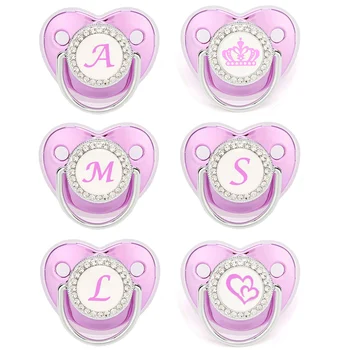 Metallic Purple Pacifier With Cover BPA Free Silicone Pacifier Name Initial Letter Dummy Teether Baby Shower Gifts For Babies