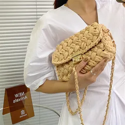 Women's 2021 Bag Cloth Crochet Woven Bag Hand Made Woven Chain Lock Women's Crossbody Single Ladies' Shoulder Bag New