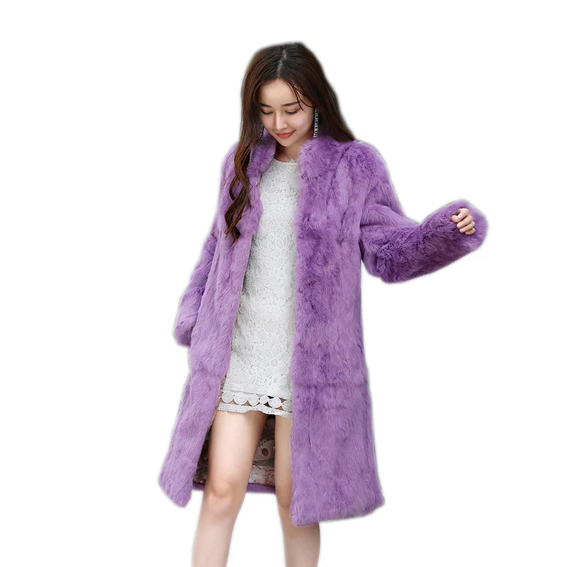 

New fashion women X-long rabbit fur coat ladies genuine real natural 100CM long jacket outwear over coat