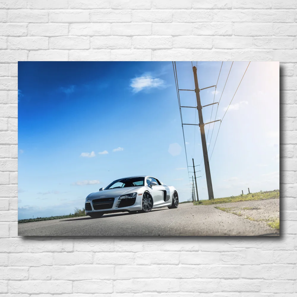 Supercar Audis R8 Silver Car Blue Sky Wallpaper Vehicle Posters Wall Art Prints Canvas Modern Painting for Home Room Decor