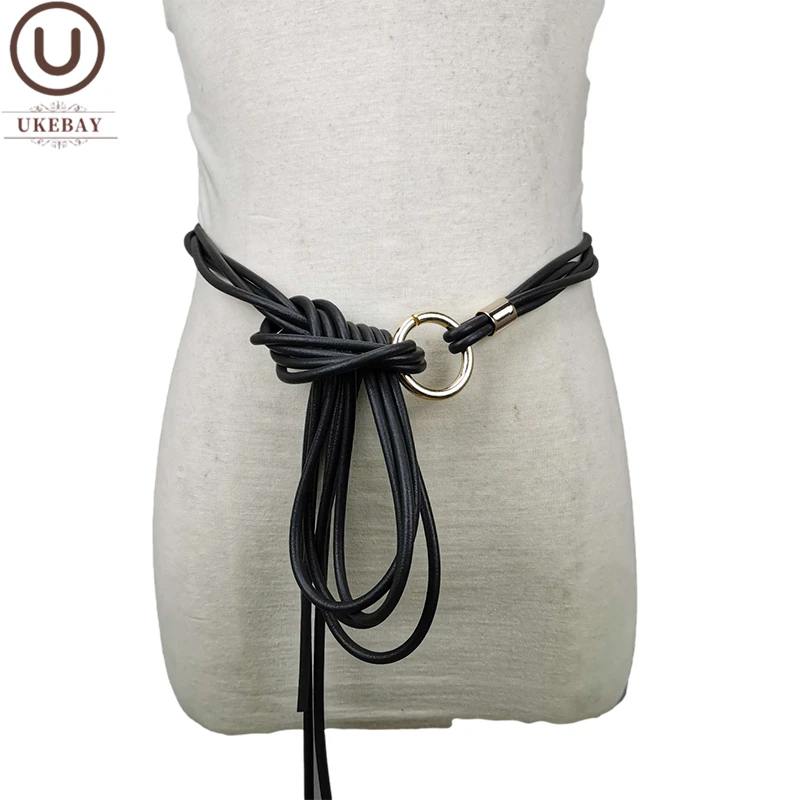 UKEBAY New Designer Handmade Belt Women Leather Rubber Belt Elasticity Chains Fashion Rubber Accessories Black Belts