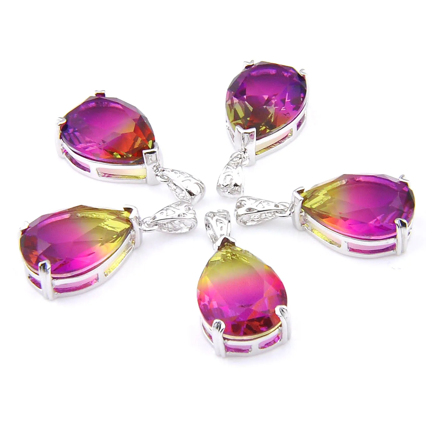 MIX 5 PCS Xmas Gifts Big Offer Teardrop Red Rainbow Bi-Colored Tourmaline Necklaces Pendants for Holiday Party Gifts