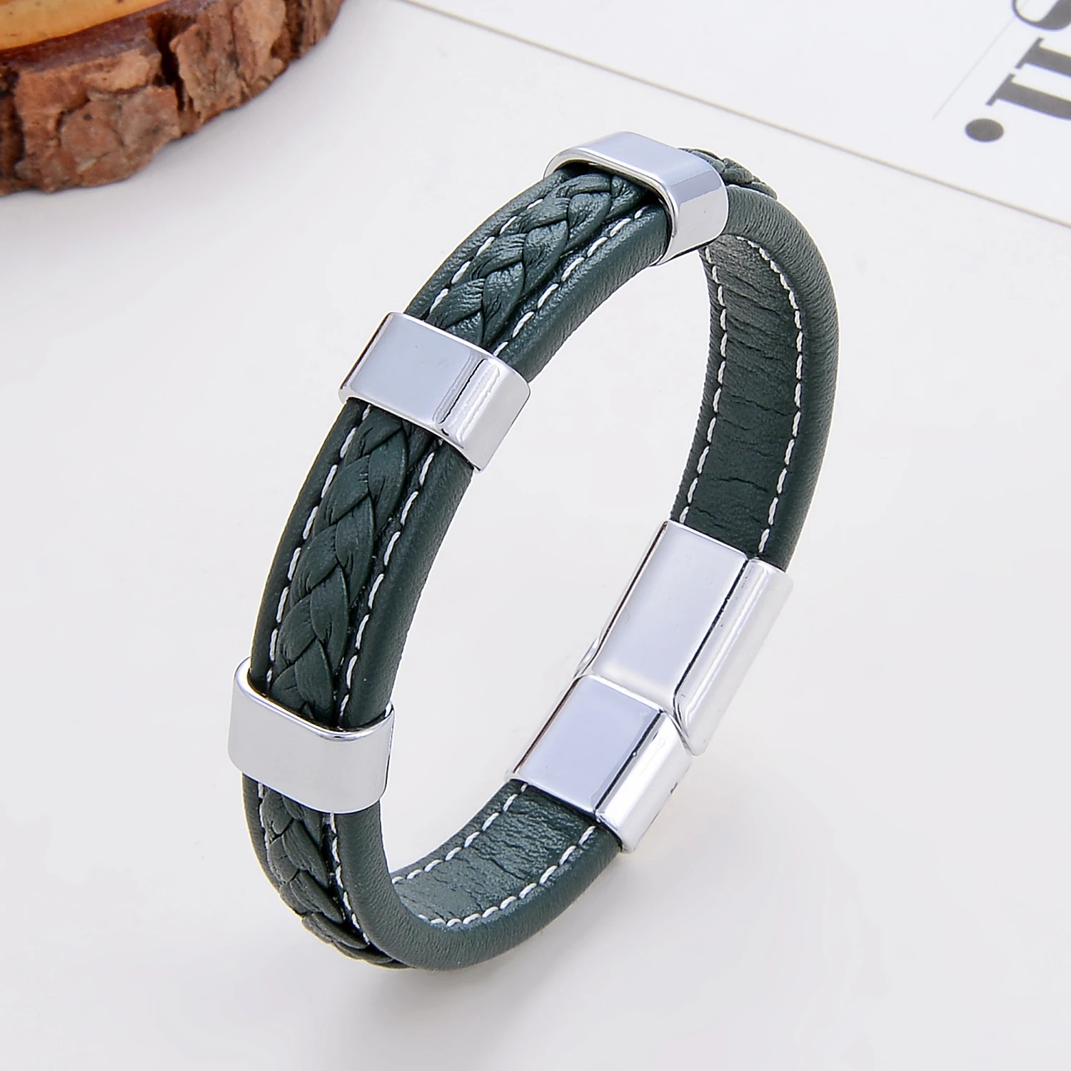 Klassisches geflochtenes Lederarmband für Damen, Zinklegierung, Metall, Herrenschmuck, Armbänder, Damen-Accessoires, 2021, Phevт Alem – Detail 20