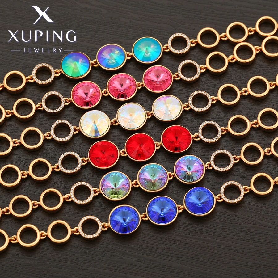 Xuping Jewelry Fashionable Elegant Copper Alloy Watch Lock Round Gold Plated Crystal Bracelet for Women Birthday Gifts