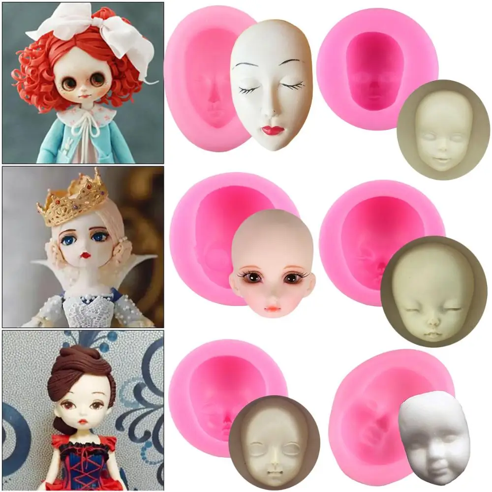 Baby Face Silicone Molds 3D Craft Polymer Clay Dolls Face Fondant Mold DIY Cake Decorating Tools Candy Chocolate Gumpaste Moulds