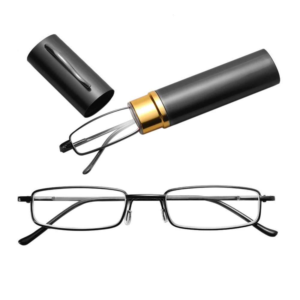 1PC Unisex Mini Portable Reading Glasses with Metal Case Slim Metal Frame Spring Hinge Presbyopic Eyeglasses Vision Care+1.0~4.0