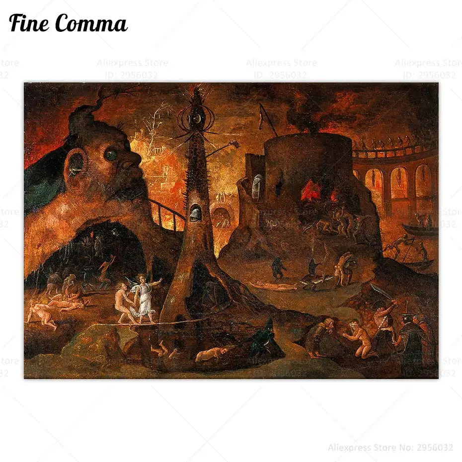 An Angel Leading a Soul into Hell A Follower of Hieronymus Bosch Vintage Poster Gothic Wall Art Canvas Print Painting Home Decor