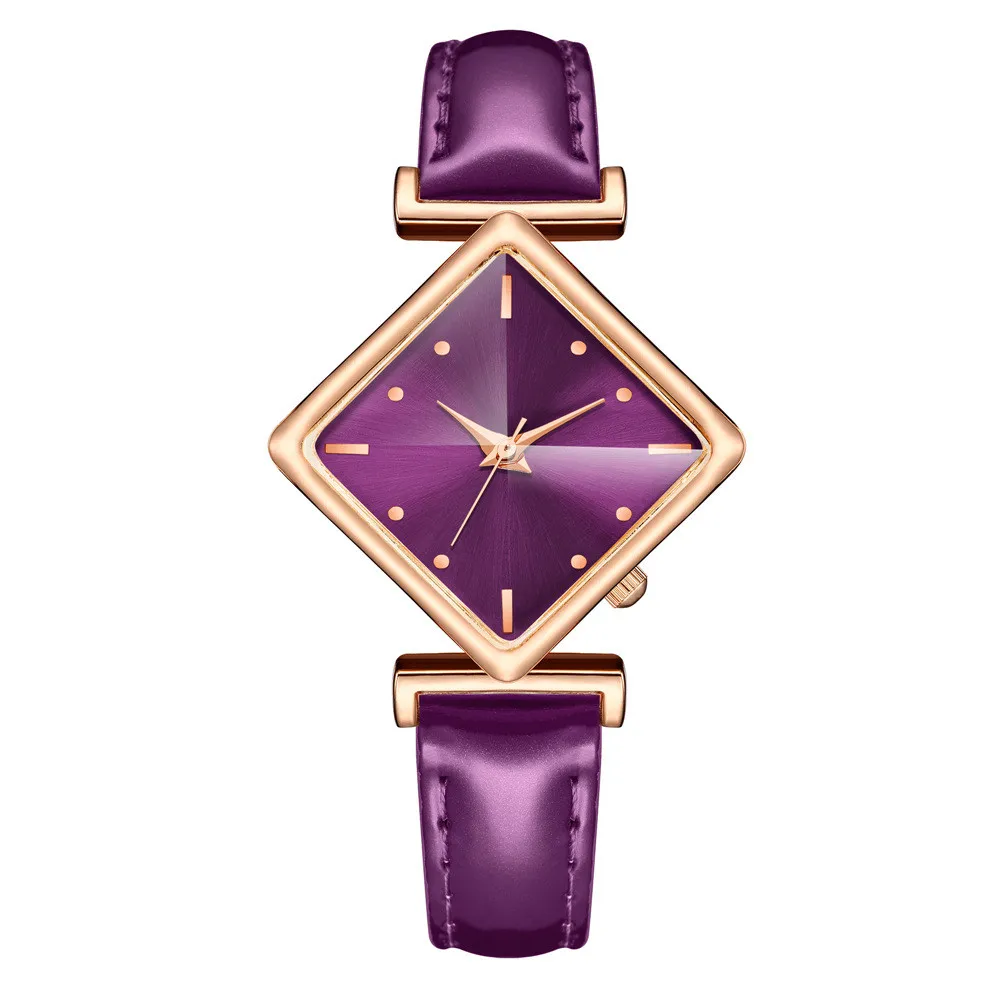 Luxury Fashion rhombus Women Watches DQG Brand Simple Dial Ladies Quartz Wristwatches Retro Style Female purple Leather Clock