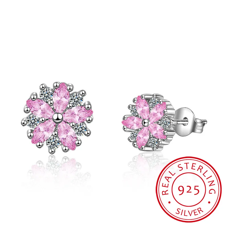 

Luxury Small Flower Stud Earrings for Women Girls Fashion Kpop Pink White Cubic Zirconia Crystal Earring Minimalist Jewelry Gift
