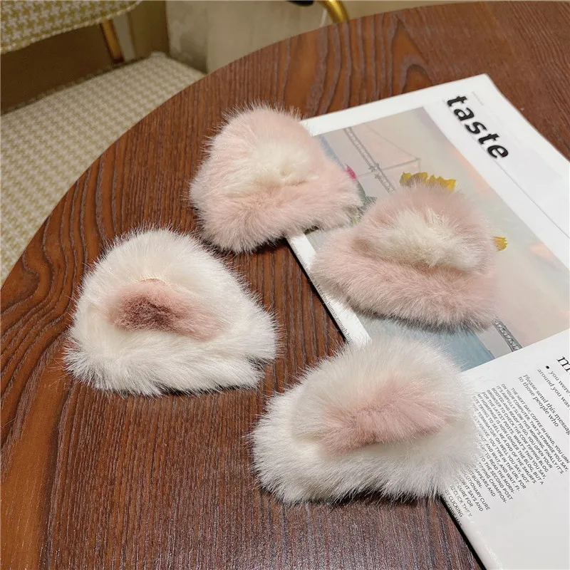 Ruoshui 2PCS Woman Girls Lovely Fluffy Hairpins Sets Animal Ear Hair Clips Cat Hair Accessories Barrettes Hairgrip Headwear