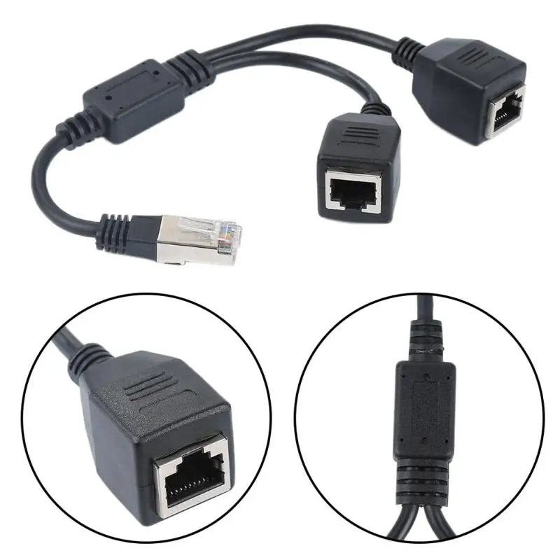 1 Male to 2 Female 2 Ways RJ45 Ports Ethernet Network Splitter Connector Extension Cables Router LAN Double Ports Plug Adapter