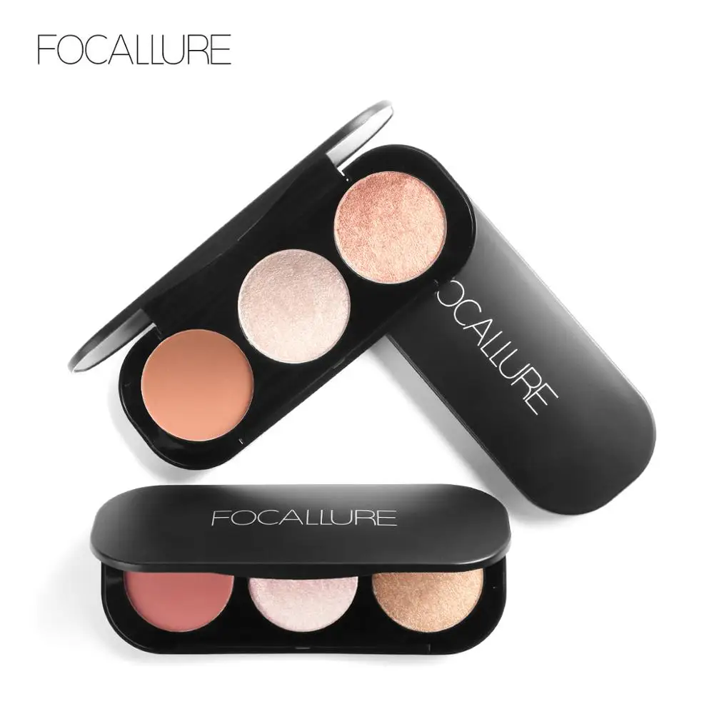 

Focallure 3 Colors Blush&Highlighter Palette 3 In 1 Makeup Palette Luxury Matte Shimmer Powder Face Contour Bronzer Blusher