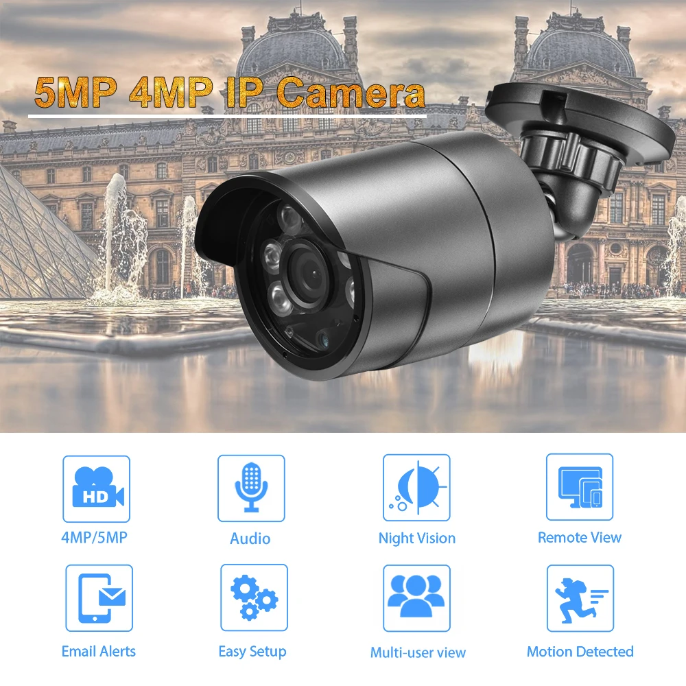 XMEYE H.265+ Audio 5MP FULL HD 2880X1616 Metal IP Camera Outdoor 6Array LED Network Mic P2P 48V POE Security CCTV Camera