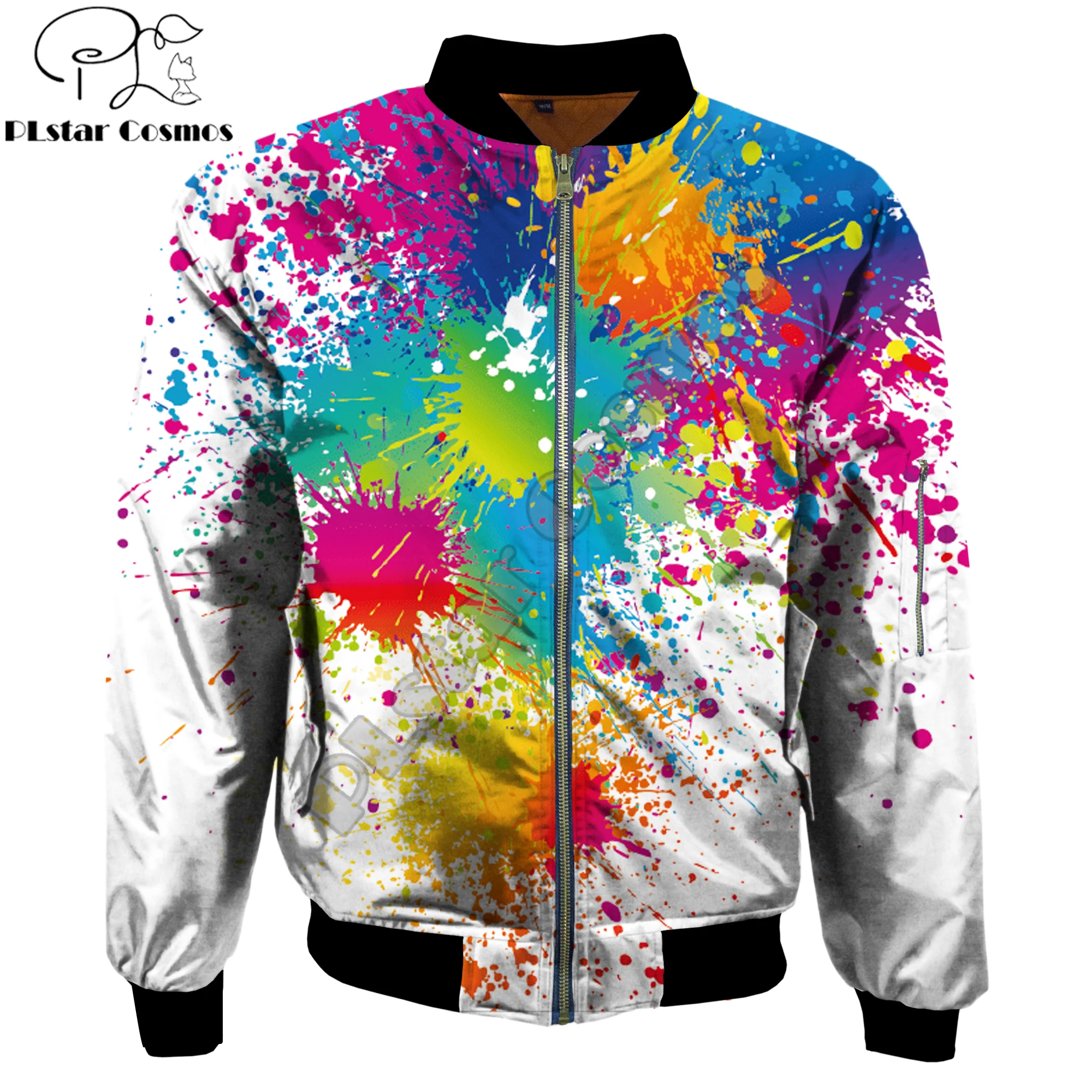 

2019 Fashion Men's bomber jackets Rainbow Paint Splatter pattern Printed 3d Zipper Long Sleeve Pullover Unisex Streetwear