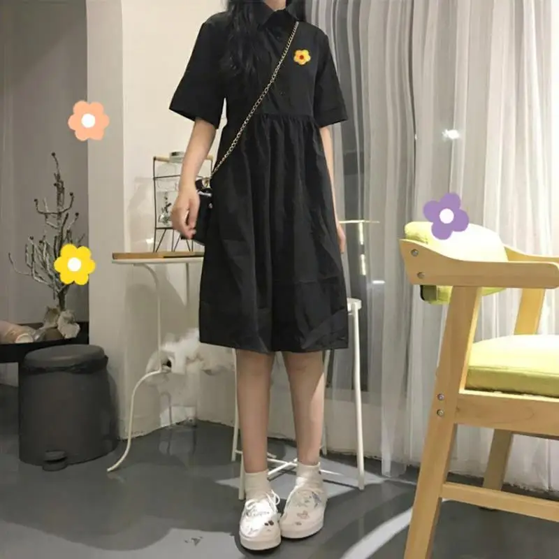 New Dress Women's Autumn Dress Korean A- line Dress Embroidered Black Dress Woman Dress Vestido De Mujer Femme Robe