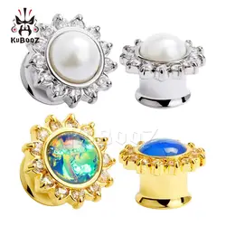 KUBOOZ 2PCS Ear Piercing Stretcher Tunnel Fashion Crystal Stainless Steel Plug Gauges Body Jewelry Expander Earring Gift Unisex