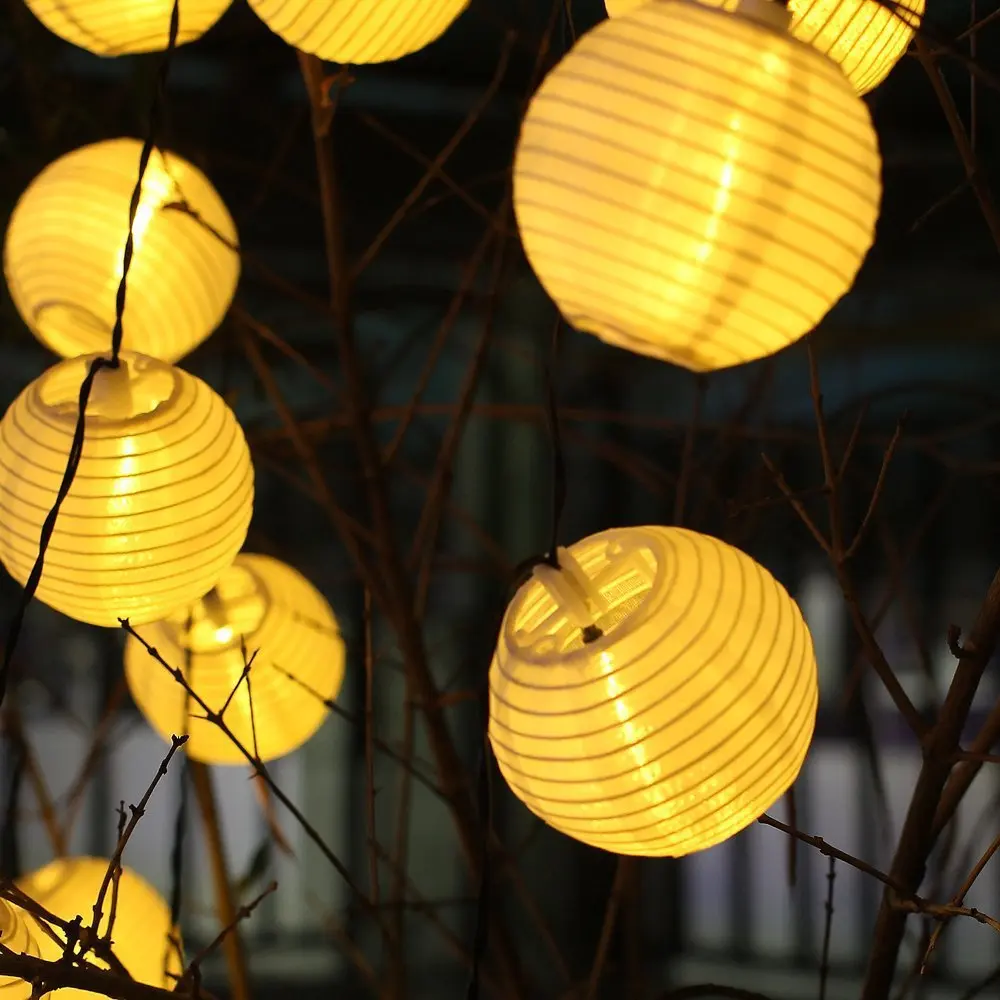 

Solar Lantern String Lights Paper Lantern Solar Garland Light Outdoor Christmas Garden Backyard Balcony Lantern Ball Lamp