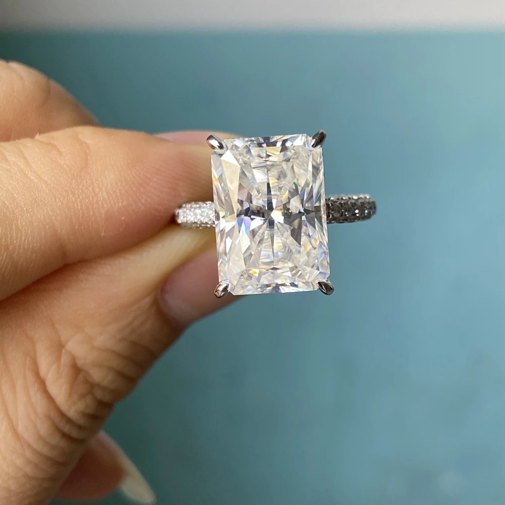 Kích Thước Tùy Chỉnh PT950 Bạch Kim 8 Caro Moissanite Nhẫn Reall 10K 14K Vàng 18K Moissanite Cưới Kim Cương nhẫn Đính Hôn