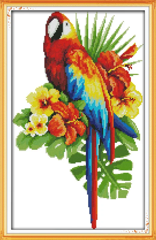 The parrot and flowers cross stitch kit 14ct 11ct pre stamped canvas embroidery DIY handmade needlework