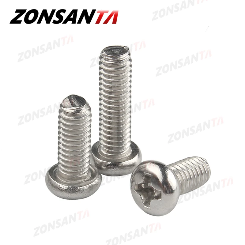 ZONSANTA M1.6 M2 M2.5 M3 M4 M5 M6 DIN7985 GB818 304 Stainless Steel Cross Recessed Pan Head Screw Phillips TV Computer Bolts