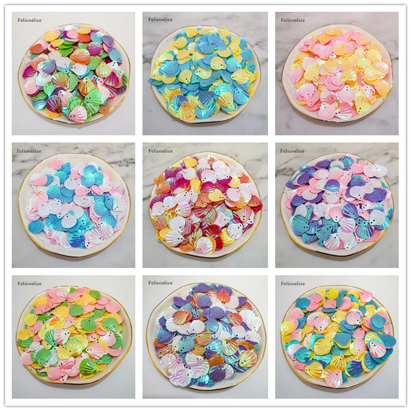 20g 18 COLORS 12*13mm Loose Sequins Sewing Embellishment Finding 2 Holes Shell Shape Paillette DIY Garment Accessories