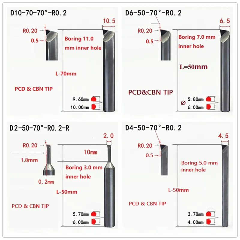 Diamond boring tools PCD turning lathe cutter bore bar bit small diameter hole tool for boring aluminum brass iron steel part D3