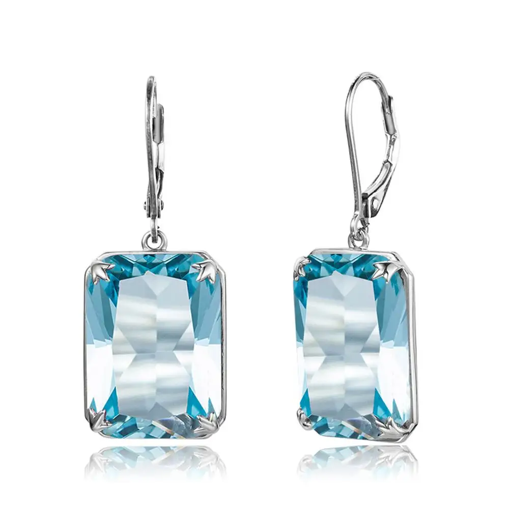 Szjinao Women Viking Blue Aquamarine Earrings 13*18mm Rectangle Gemstones Drop Earrings Solid Silver 925 Vintage Jewelry Female