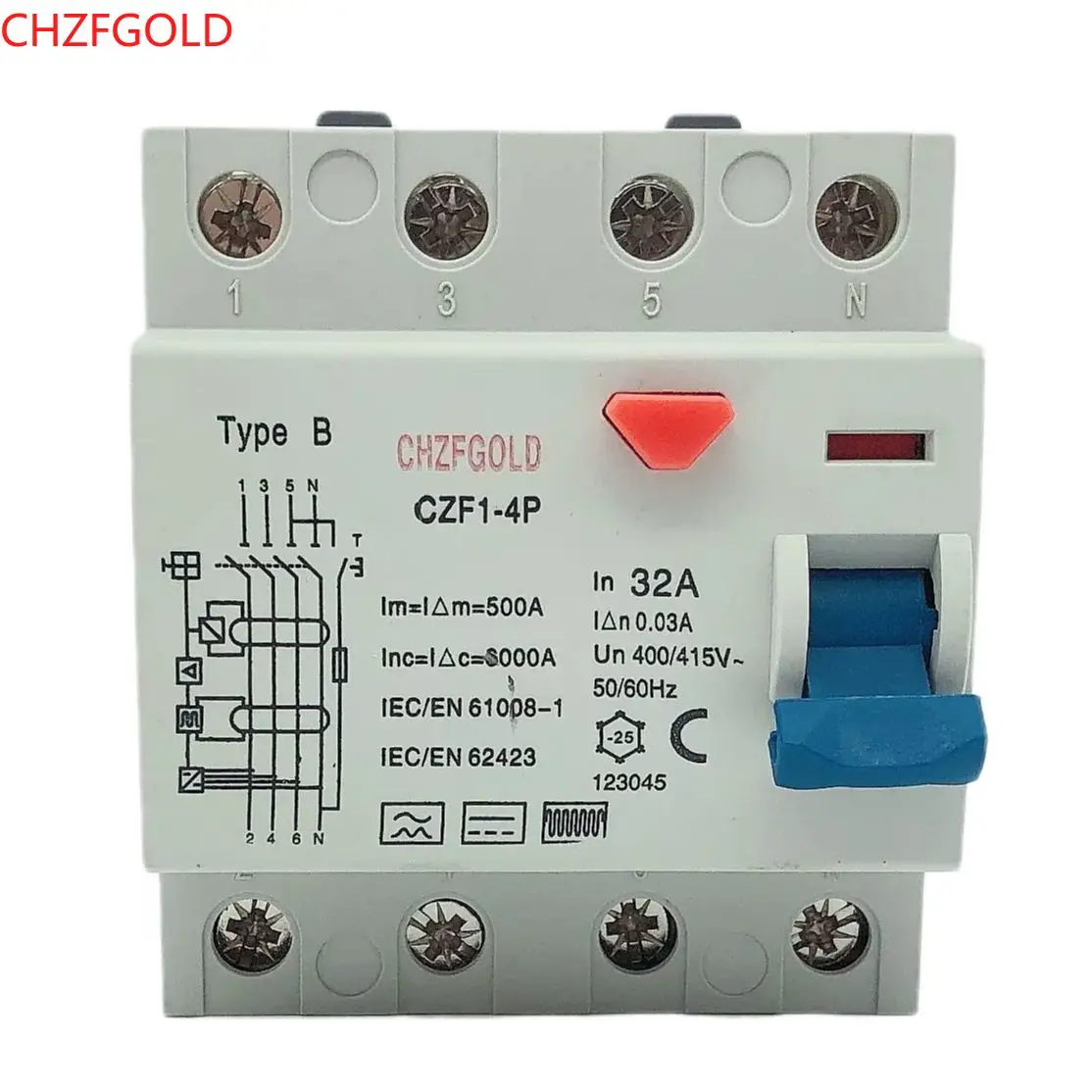 CHZFGOLD CZK6 RCCB 12-4P 16A 25A 32A 40A 63A 80A 100AResidualMCB forHousehold ConstructionHotSale ELCB RCD 10mA 30mA 100mA 300mA