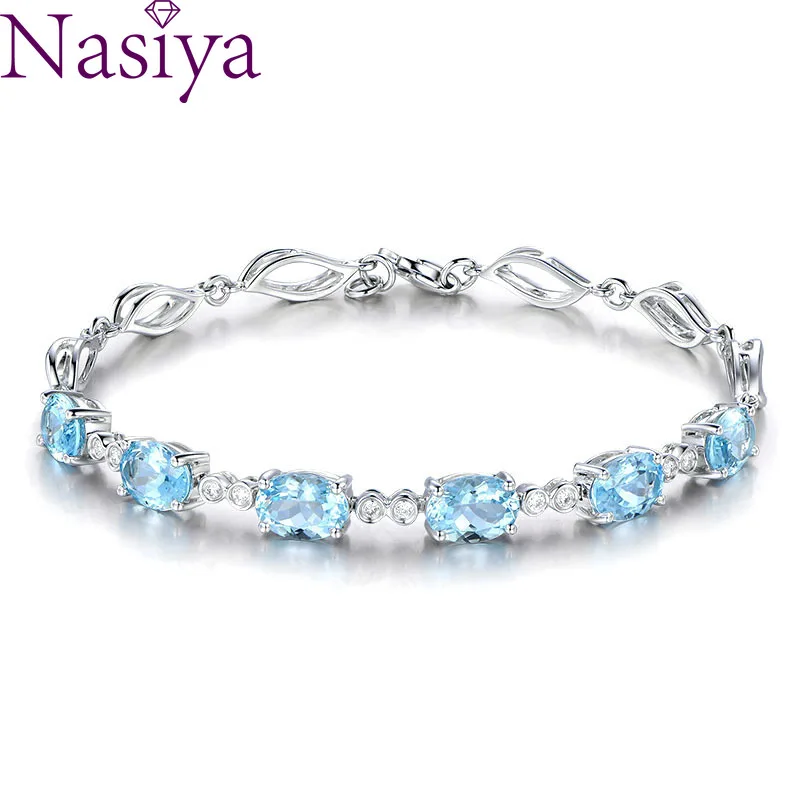 

Aquamarine Bracelets For Female Real 925 Sterling Silver Sky Blue Gemstone Bracelet For Student Birthday Gift