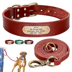 Collar de perro de cuero personalizado etiqueta de mascota collares suaves perro etiqueta de identificación grabada para perros grandes Pitubull Pastor Alemán