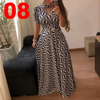 Plus Size Women Dress 2021 Summer Women Long Sleeve O-neck Printing Long Dress Woman Dress S-5XL