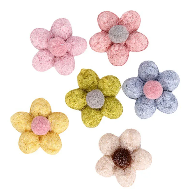 14Pcs/LOT Felt Plush Small Flowers Padded Appliques For DIY Hat Clothes Leggings Sewing Supplies Headwear Decor Patches