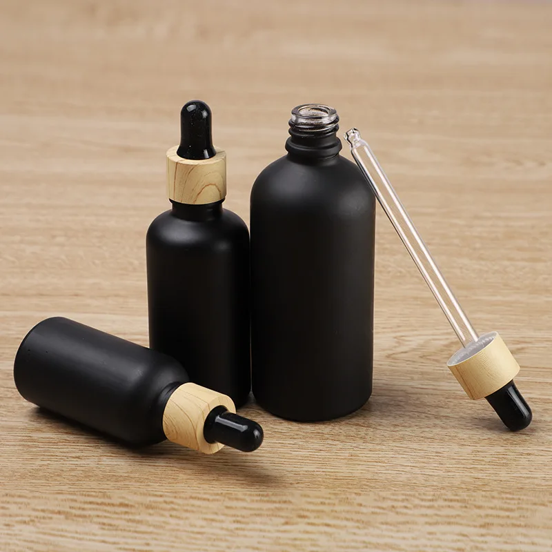 Dropper Bottle Tubes Frosted Black Glass Aromatherapy Liquid for Essential Massage Oil Pipette Container Refillable Bottle