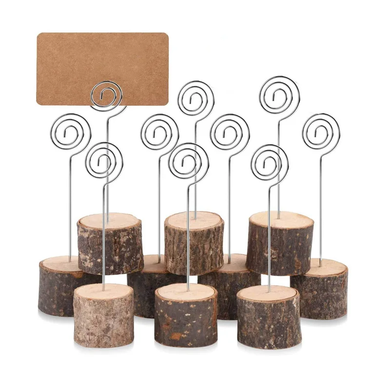 

5Pcs Table Name Number Photo Holders Swirl Wire Wood Food Cards Label Stands Paper Note Sign Wedding Party Favor Decoration