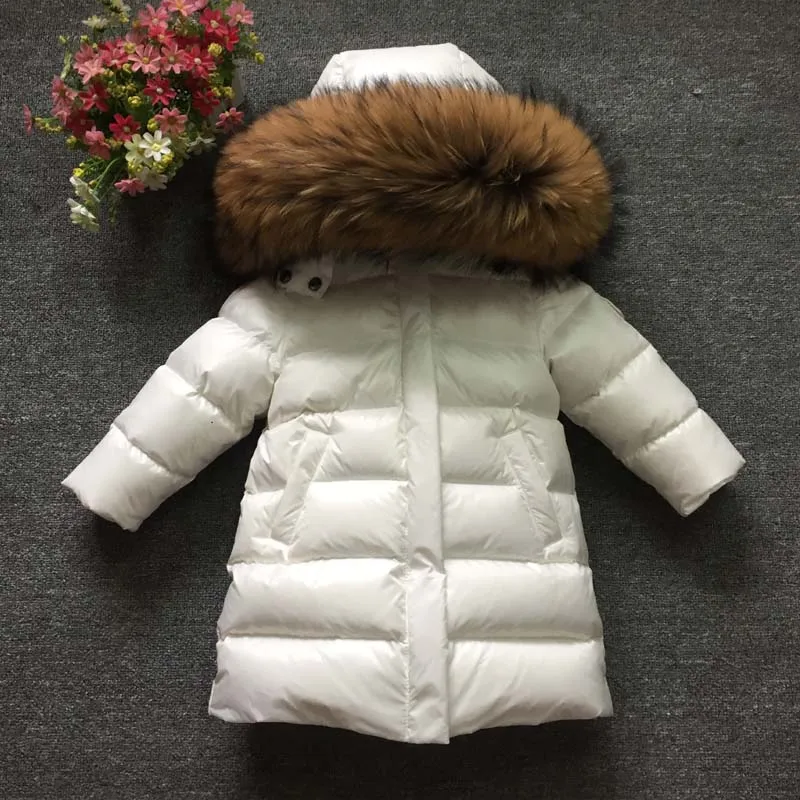 Children Girl Boy Winter Real Fur Thickened Down Jackets 90 Down Long Coat Jacket Overcoat 1-12Y Baby Kids Clothing -30 Outwear