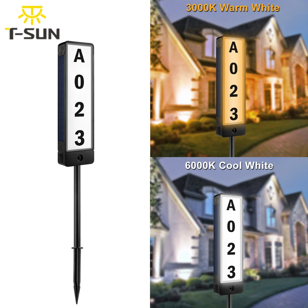 T-SUN Solar Powered Door Number Light Apartment House Porch Numbers Light With Backlight Solar LED Light Outdoor for Home Yard