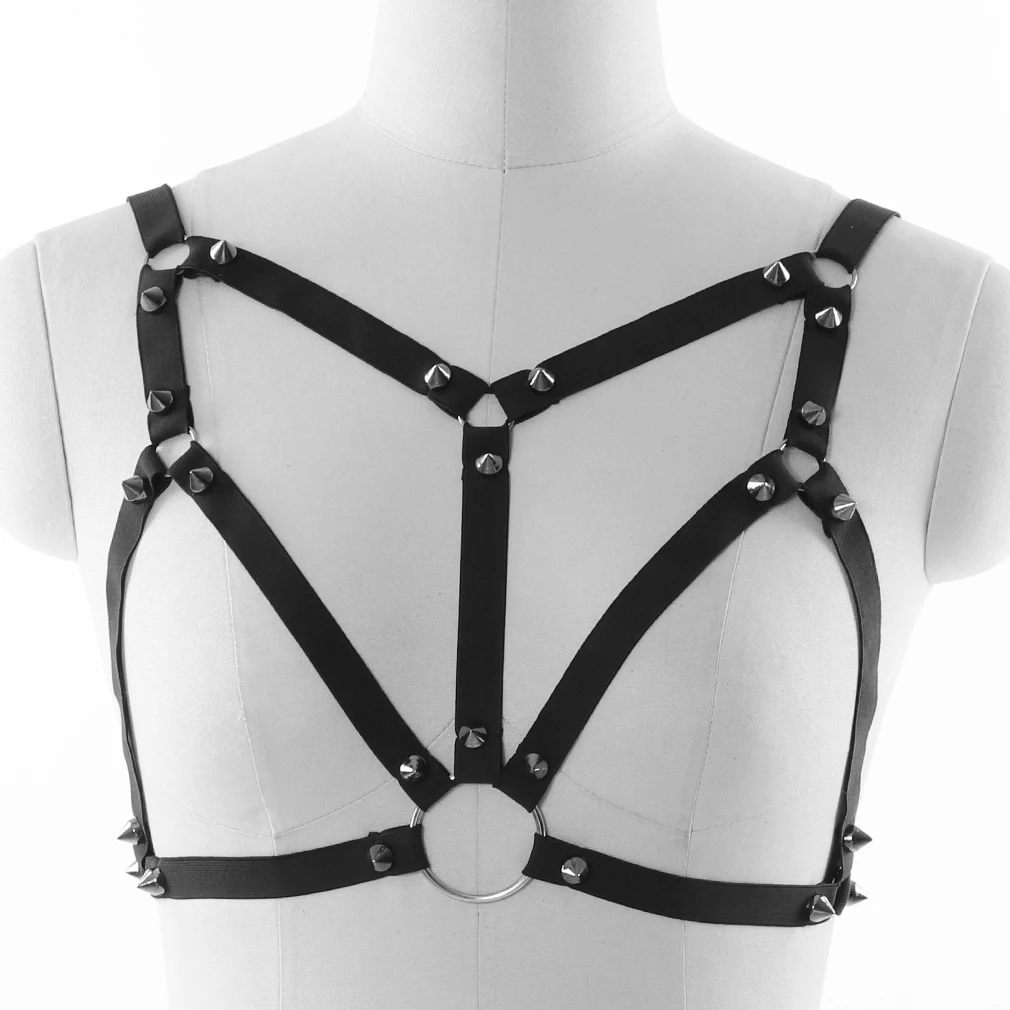 

Punk Rivet Black Goth Harness Woman Fetish Cage Bra Sexy Lingerie Bra Body Harness Festival Rave Clothes Bondage Body Cage