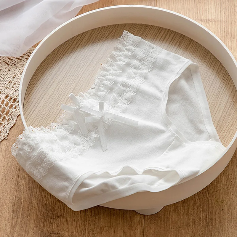 New Underwear 5pc/Bag New Cotton Lovely Middle Waist Briefs Young Girl Panties Solid White Teenagers Intimates Students L-XL