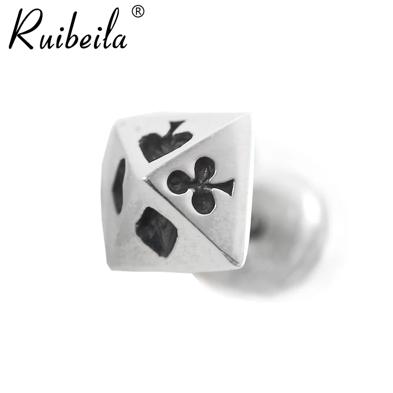 ruibeila925 silver creative playing card color earrings men and women new punk style earrings 1 silver needle earrings