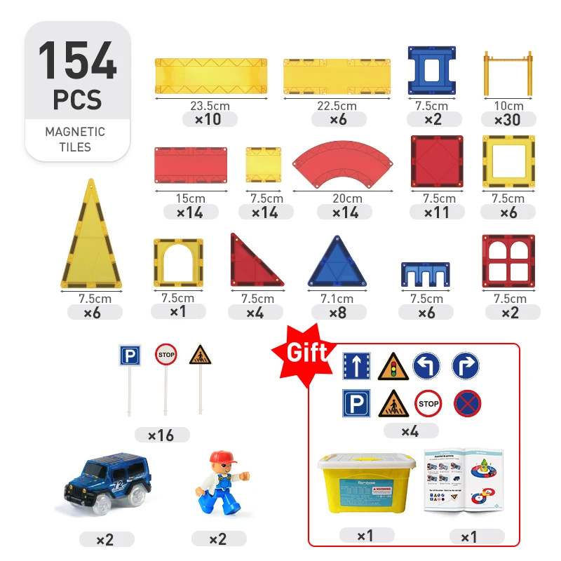 Magplayer 154 sztuk zestaw klocków magnetycznych z wyścigami samochodowymi zabawki dla dzieci inteligencja zabawki najlepsze prezenty