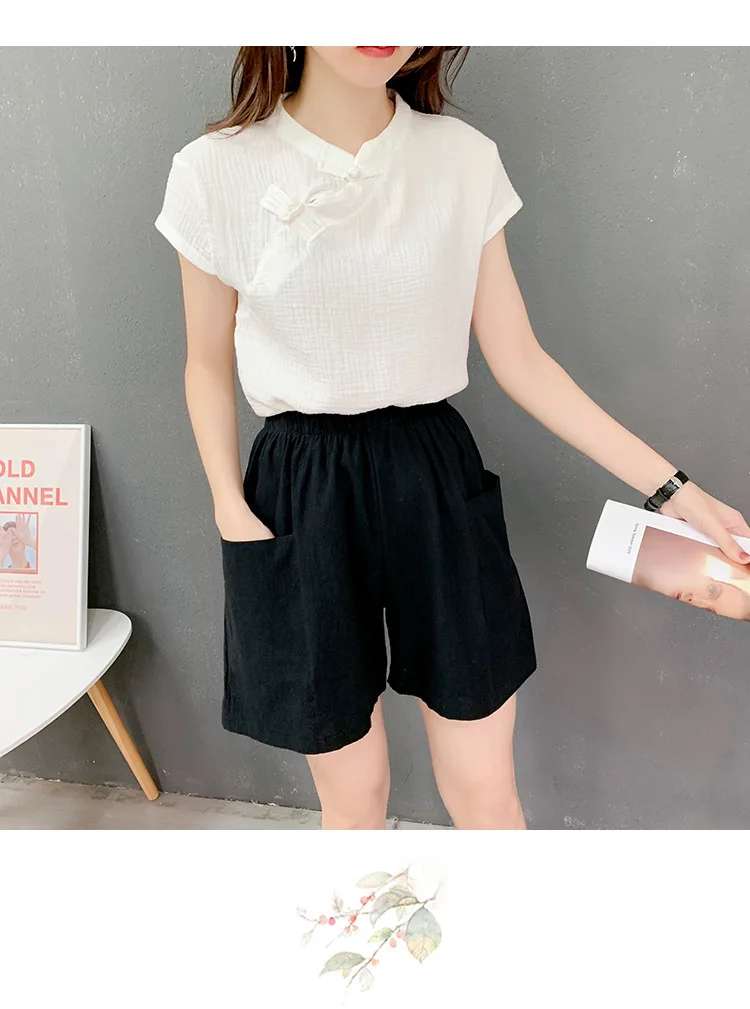 2021 New Women's Wide Leg Shorts Summer Casual Cotton Shorts Mid Waist With Pockets Short Fashion Woman Streetwear Short Pants