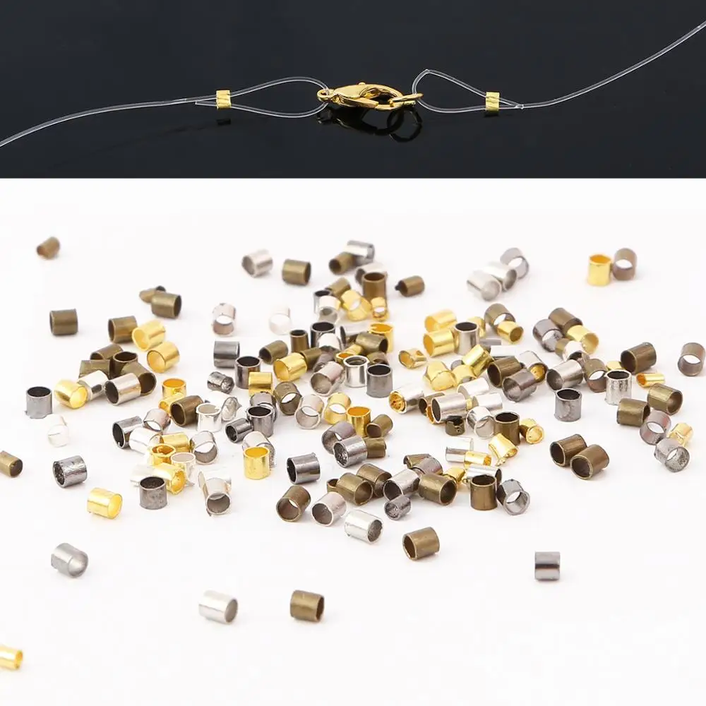 

500pcs/bag 1.5/2.0mm Gold Silver Copper Tube Crimp End Beads Stopper Spacer Beads For Jewelry Making Findings Supplies Necklace