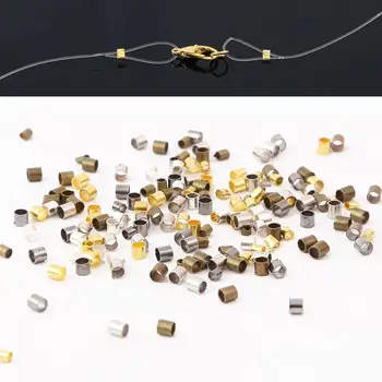 500 개/가방 1.5/2.0mm 골드 실버 구리 튜브 크림프 엔드 비즈 스토퍼 스페이서 비즈 보석 만들기 결과 용품 목걸이