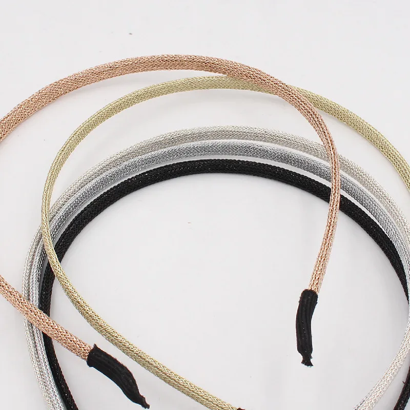 New Fashion Very Thin Wire Mesh Coated Metal Headband Gold Silver Plated Hairband Simple Solid Plain Hair Hoop Women Hair Holder