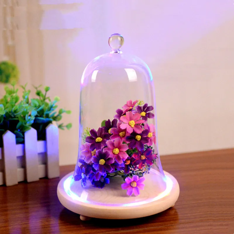 2sets/pack 13*20cm Bell Shaped Glass Dome Vase Home Decorative Transparent Cover Luminous Base Wedding Prop Promotion Gift