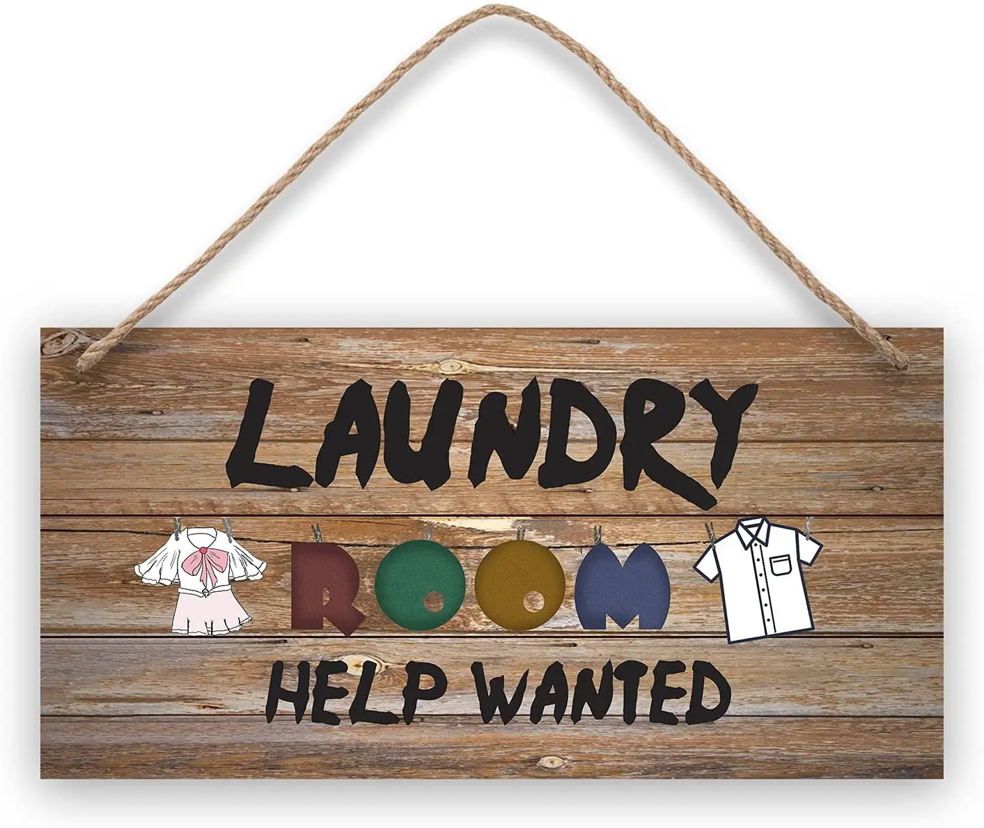 

SOULEAK Wooden Laundry Sign, Rustic Laundry Room Help Wanted Wall Decro with Hanging Rope, Wood Sign for Bathroom