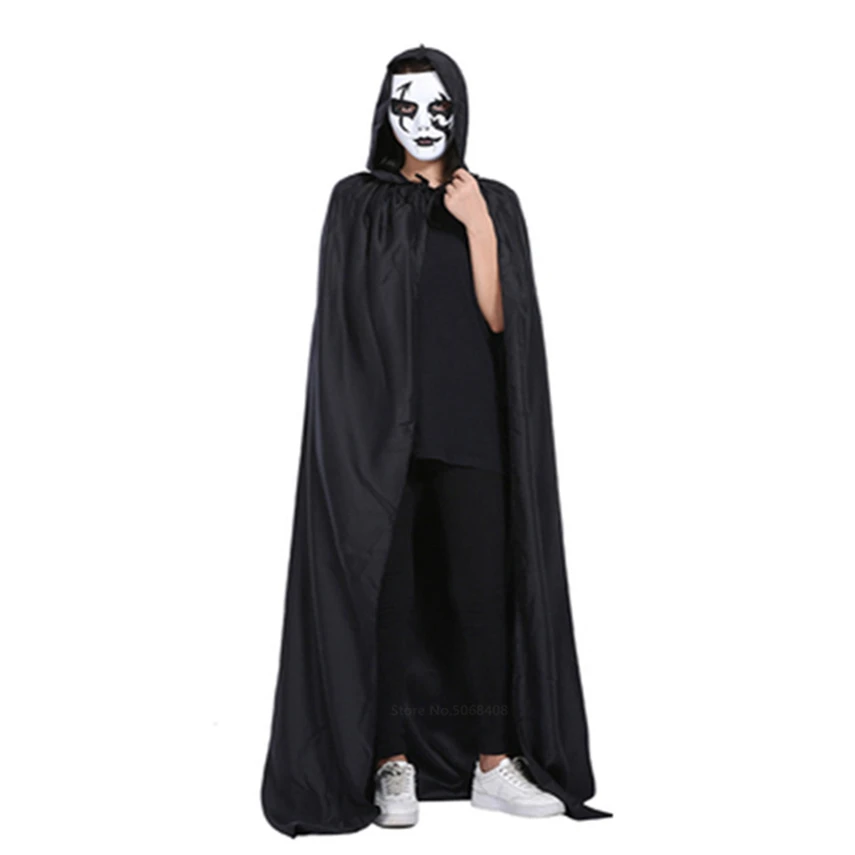 Halloween Enge Kostuums Voor Volwassen Mannen Vrouwen Duivel Mantel Black Dance Party Grim Reaper Cosplay Prestaties Kleding Met Hoed