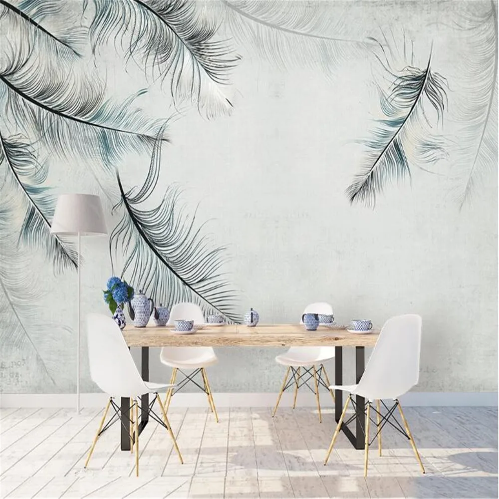 

milofi custom large wallpaper mural Nordic style background wall simple elegant mural blues feathers